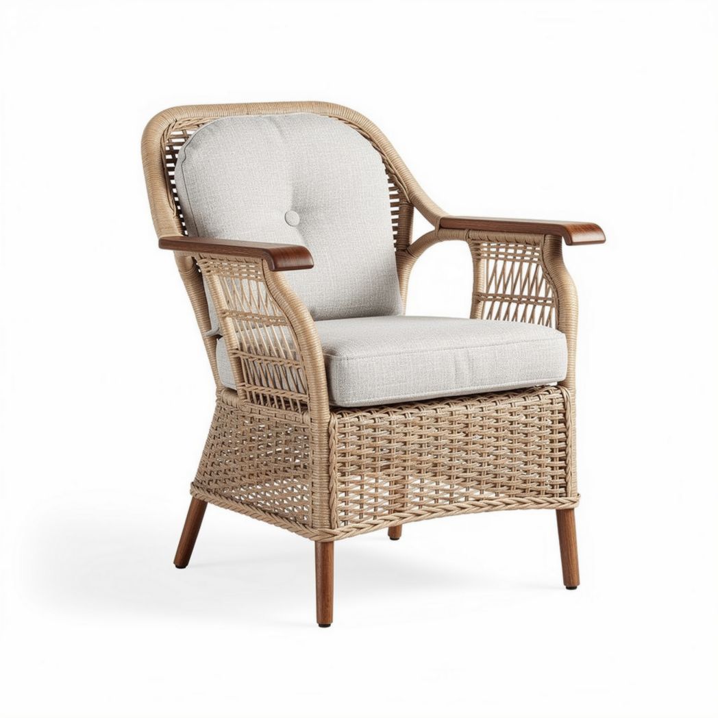 Woven rattan armchair with removable cushion in natural finish 80 x 70 x 90cm