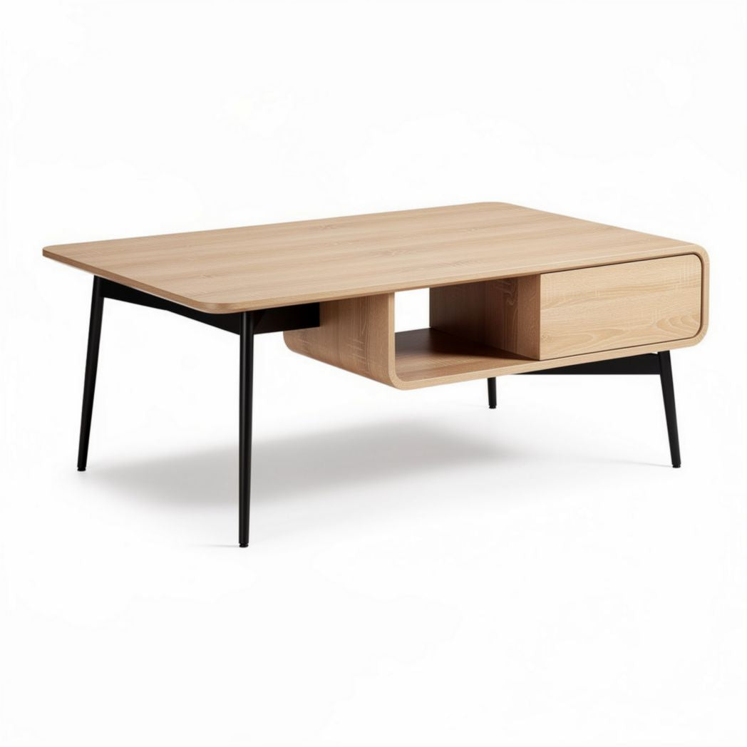 Modern wooden coffee table with storage shelf in natural wood finish 120 x 60 x 40cm