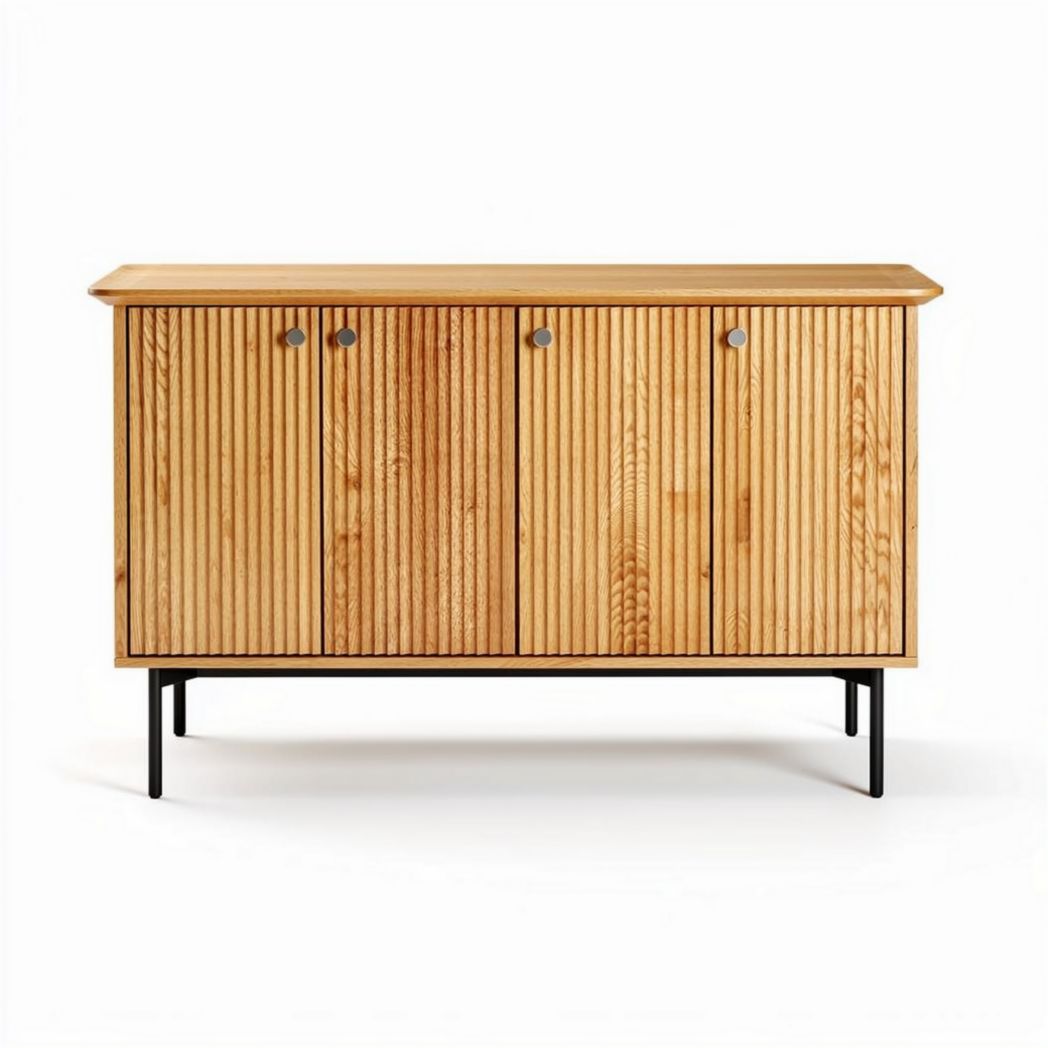 Wooden sideboard cabinet with four doors and metal legs 110 x 40 x 75cm
