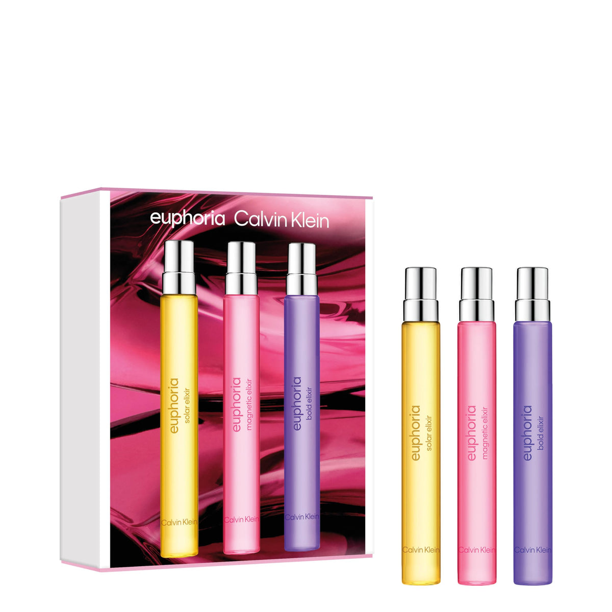 Calvin Klein Euphoria Elixir Eau de Parfum Trio Gift Set worn by Rosalia – Women's Perfume – Includes Bold, Magnetic, and Solar(0.99 Fl Oz)