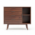 Wooden storage cabinet with four drawers and open shelving 90 x 45 x 75cm