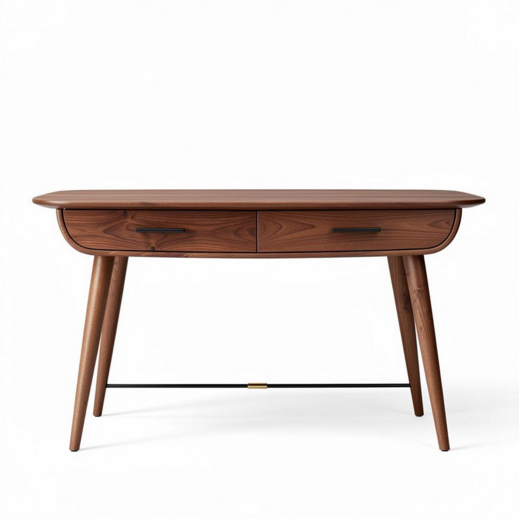 Walnut wood desk with two drawers and tapered legs 150 x 70 x 75cm