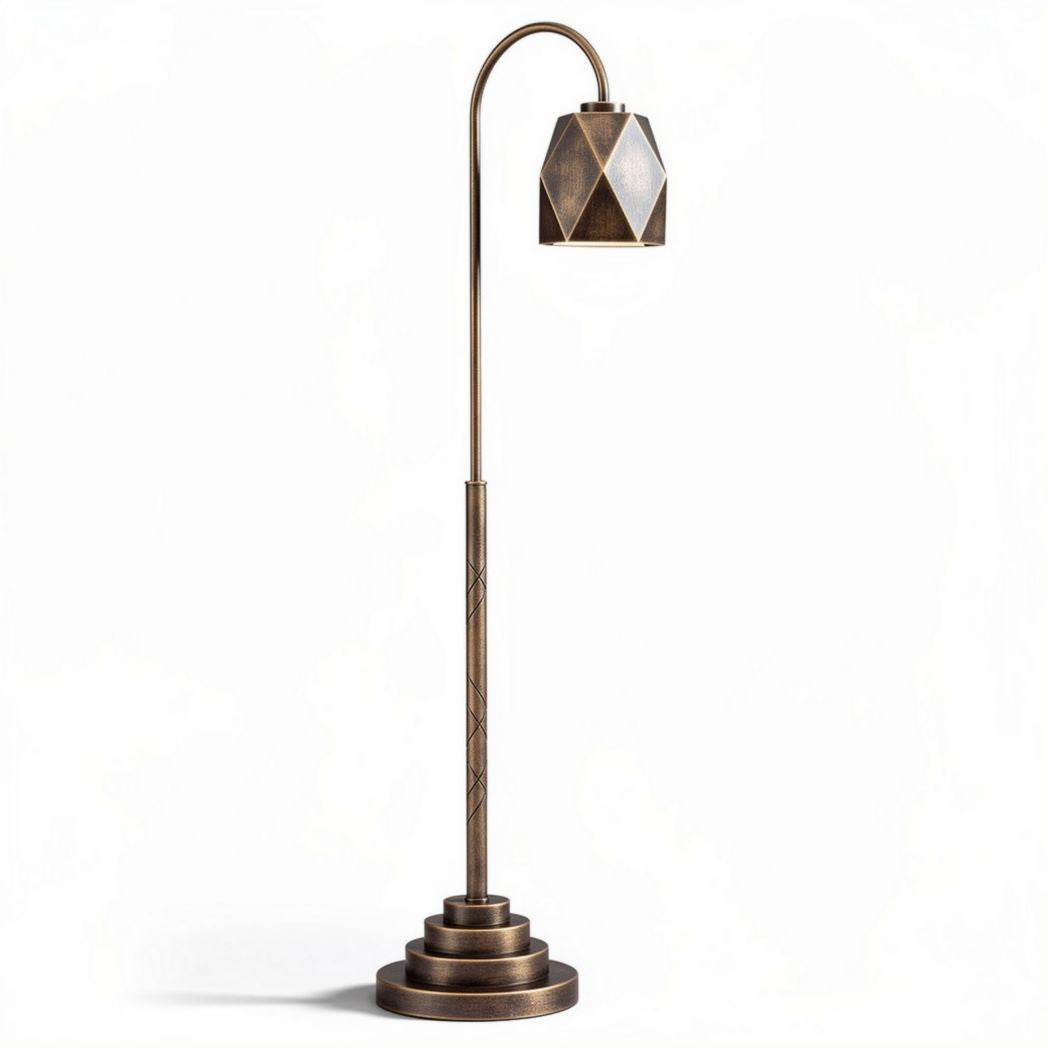 Antique brass floor lamp with geometric shade and adjustable height 30 x 30 x 150cm