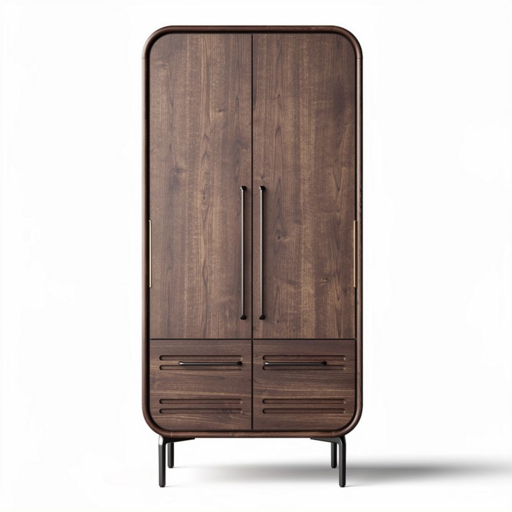 Wooden storage cabinet with double doors and four drawers 40 x 80 x 180cm