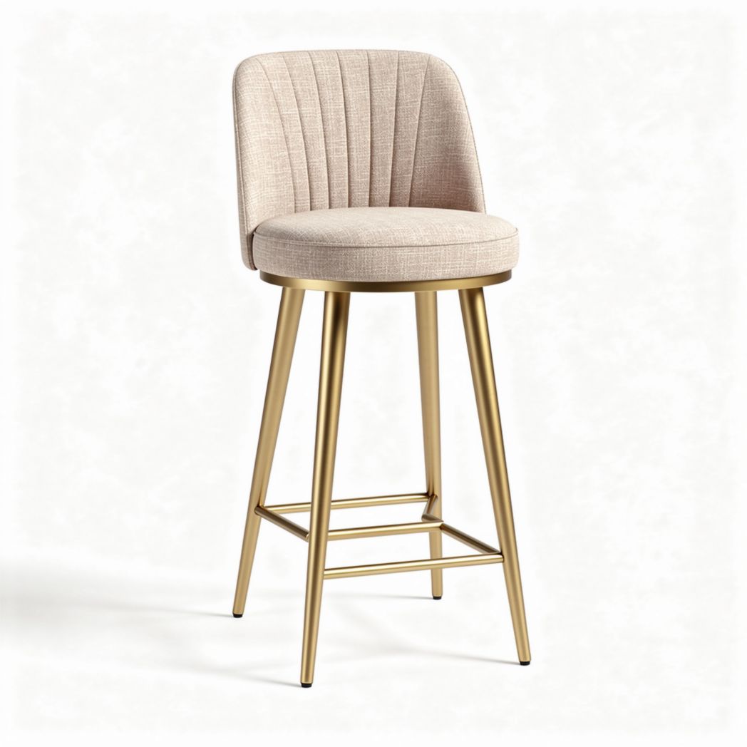 Bar stool with ribbed upholstery gold metal legs and 45 x 45 x 100cm dimensions