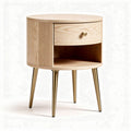 Round wooden nightstand with one drawer and open shelf 40 x 40 x 50cm