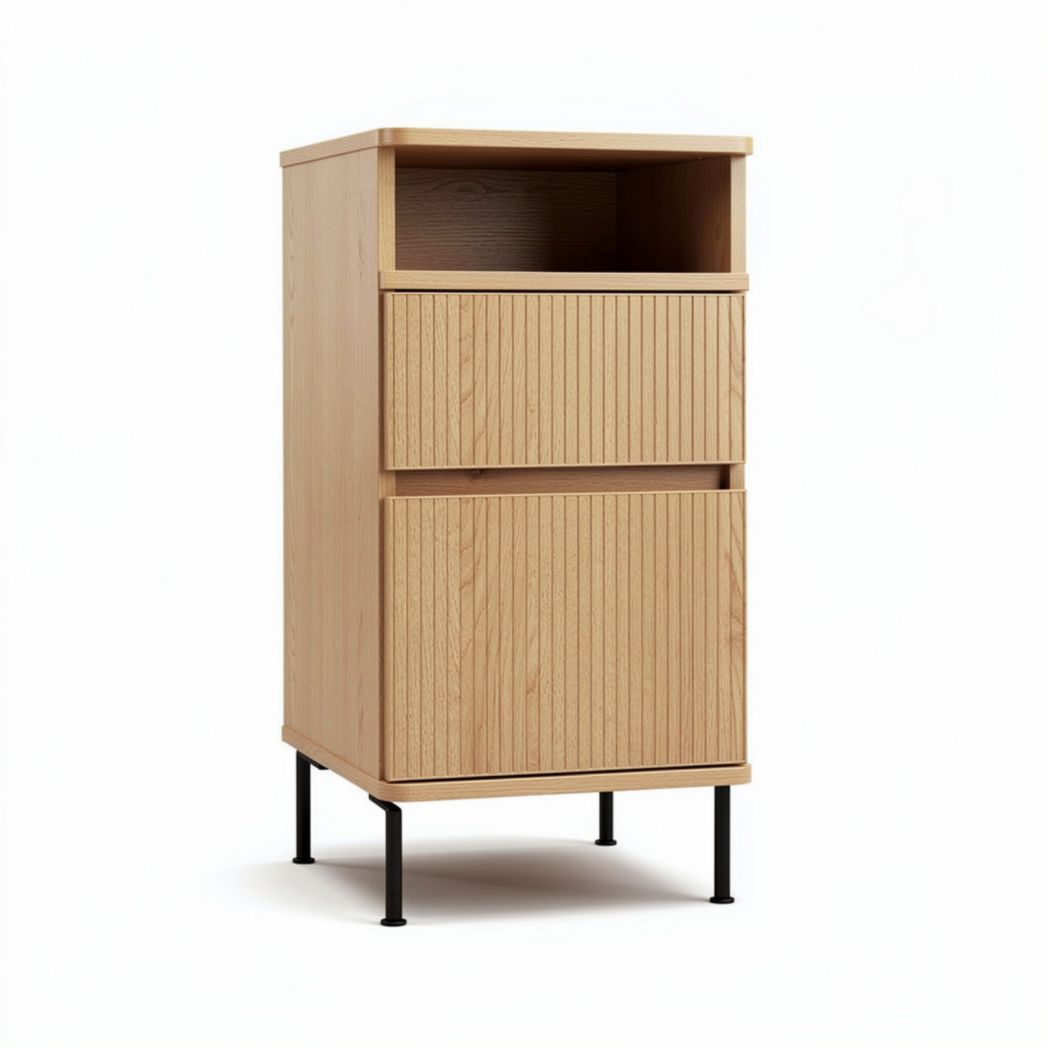 Wooden storage cabinet for living room or bedroom with two drawers and open shelf 45 x 40 x 80cm