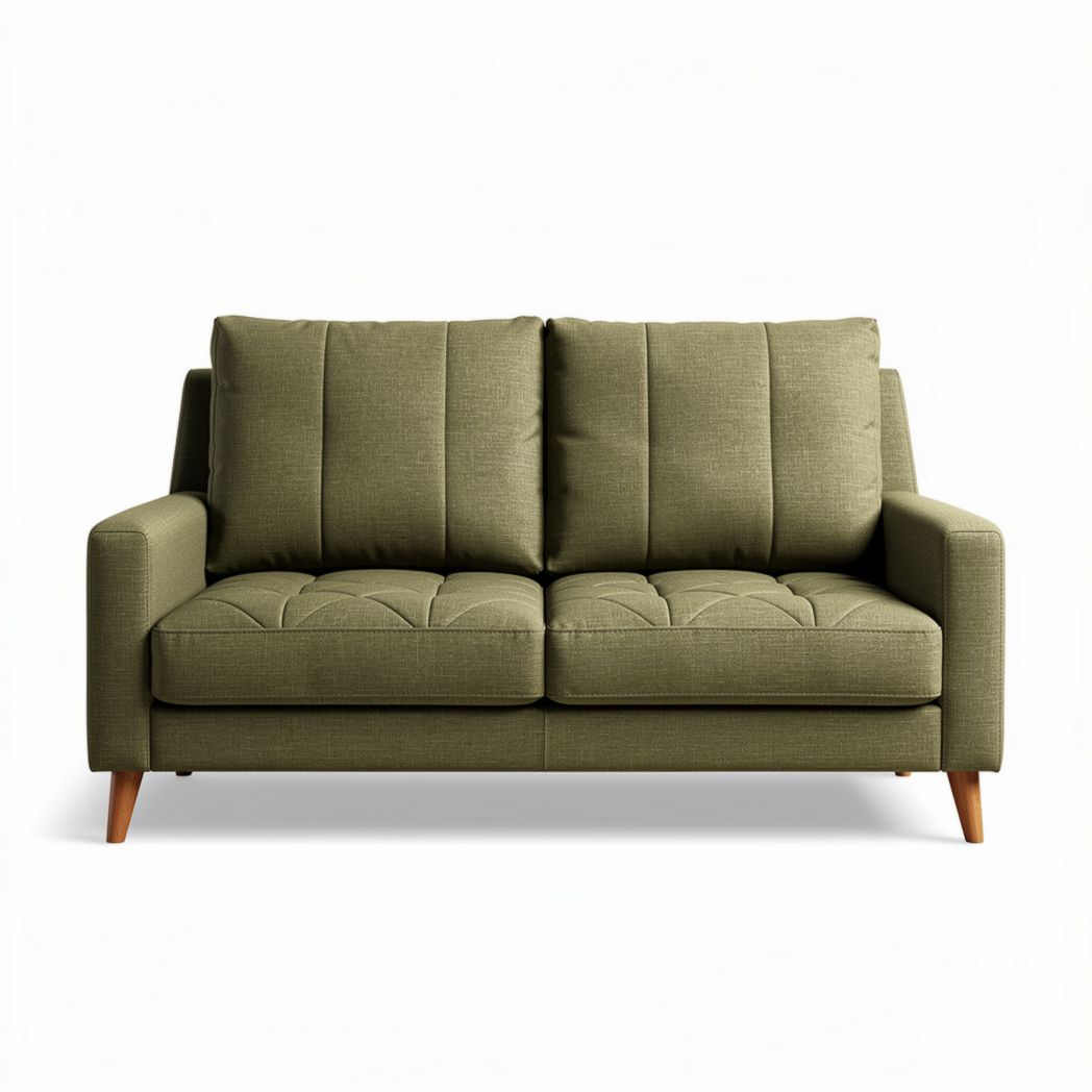 Green fabric sofa with wooden legs dimensions 150 x 80 x 75cm