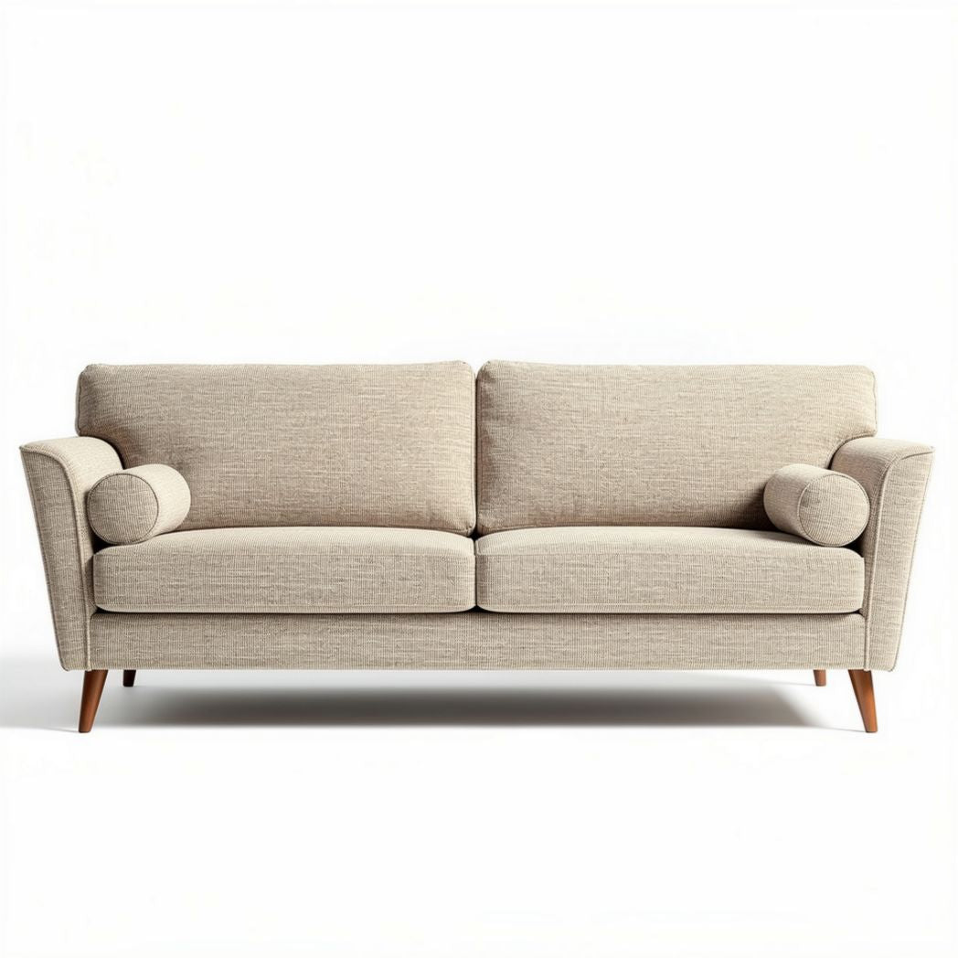 Fabric sofa with rounded arms and wooden legs 180 x 85 x 80cm beige color