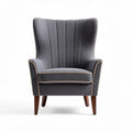 Wingback accent chair in gray fabric with wooden legs 80 x 80 x 100cm