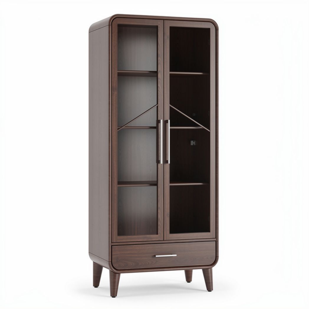Glass display cabinet with wooden frame and storage drawer 80 x 40 x 180cm
