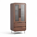 Wooden storage cabinet with glass doors and two drawers 90 x 45 x 180cm
