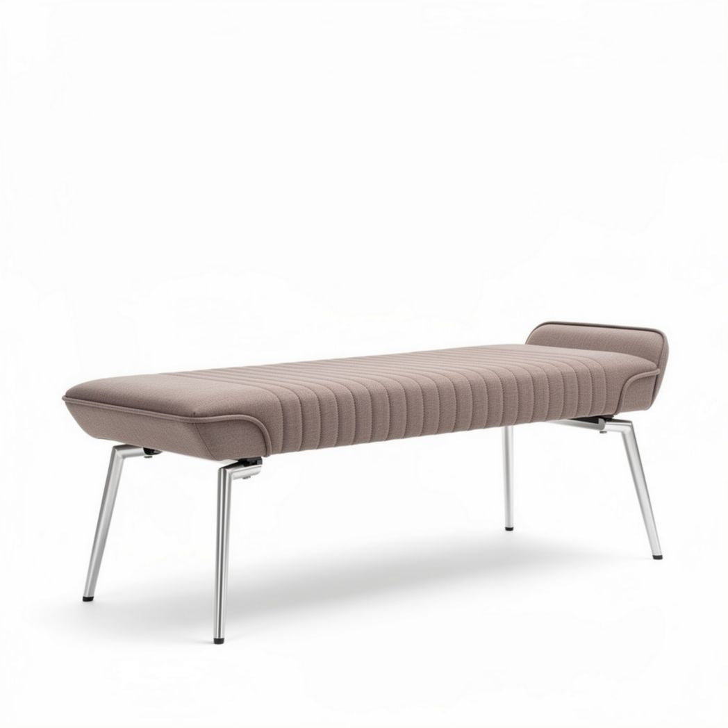 Modern upholstered bench in beige with chrome legs 150 x 50 x 40cm
