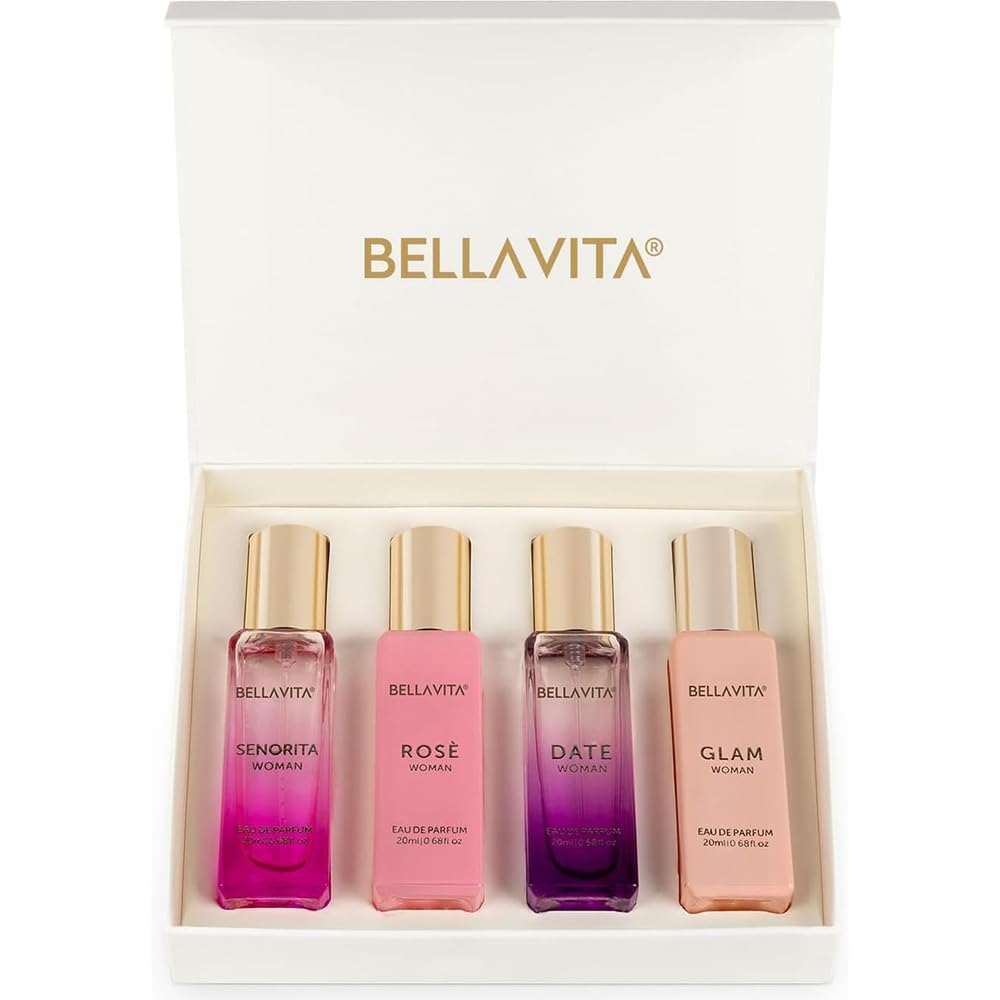 Bellavita Luxury Women's Perfume Gift Set with Rose, Senorita, Date, and Glam | 80ml | Perfume for Women | Pink Pepper, Yuzu and Floral Peach | Long Lasting Fragrance(80ML)